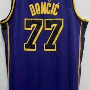 Luka Doncic LA Lakers Kids Youth Medium Purple and Yellow Basketball Jersey